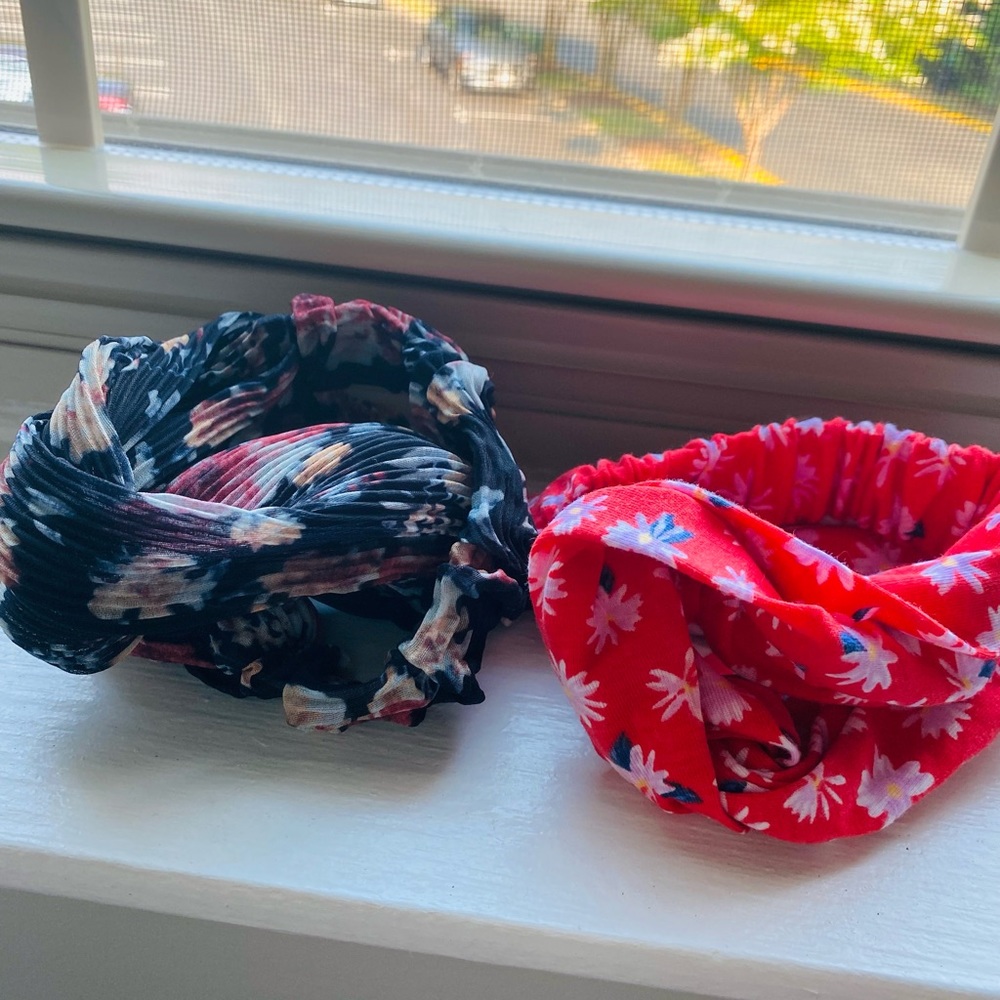 Two Top Knot Floral Headbands